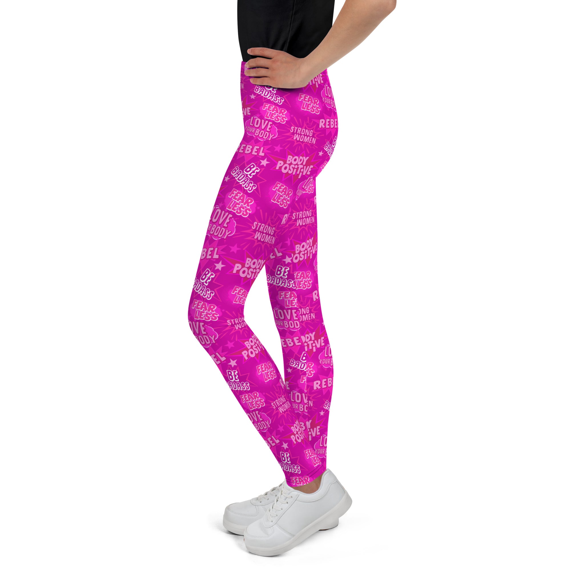 SHE REBEL - Body Positivity Youth Leggings in Hot Pink (Girls' Sizes 8 - 20)
